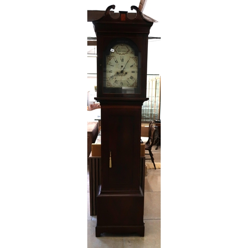 615 - An 8 day long case clock with a painted dial signed BDR Houston, with weights and pendulum and key a... 