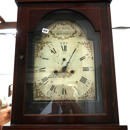 615 - An 8 day long case clock with a painted dial signed BDR Houston, with weights and pendulum and key a... 