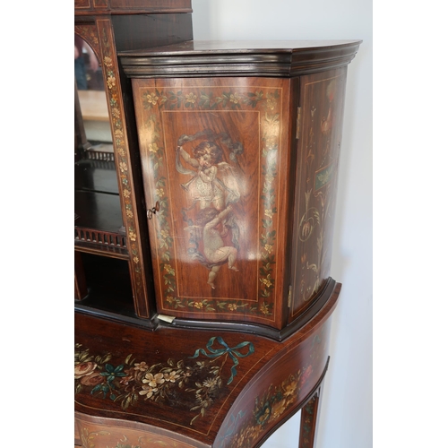 633 - A painted Edwardian Rosewood side cabinet, The attached top with mirror back flanked by two doors ov... 