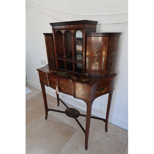 633 - A painted Edwardian Rosewood side cabinet, The attached top with mirror back flanked by two doors ov... 