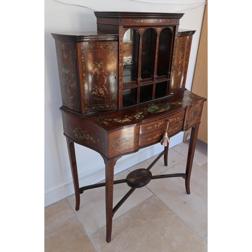 633 - A painted Edwardian Rosewood side cabinet, The attached top with mirror back flanked by two doors ov... 