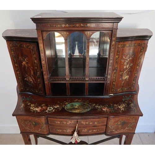 633 - A painted Edwardian Rosewood side cabinet, The attached top with mirror back flanked by two doors ov... 