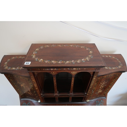 633 - A painted Edwardian Rosewood side cabinet, The attached top with mirror back flanked by two doors ov... 