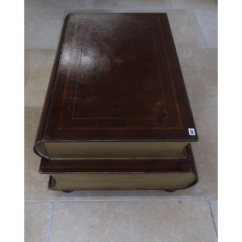 647 - Theodore Alexander, leather coffee table with two drawers in the form of 2 books, 104cm long x 44cm ... 