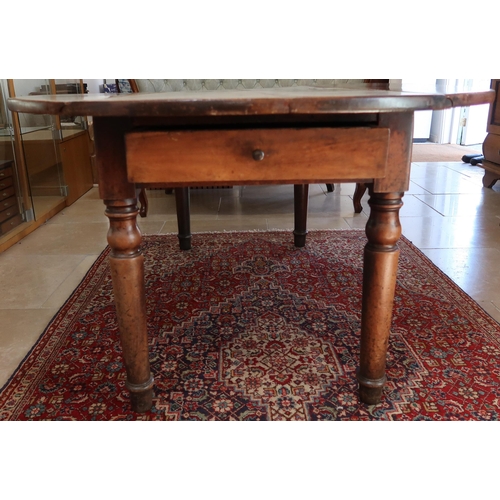 650 - A 19th century continental hardwood wake table on turned legs, 181cm long x 130cm wide