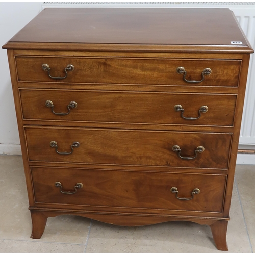 672 - A 19th Century chest of four long graduated drawers above shaped apron raised on splayed bracket fee... 