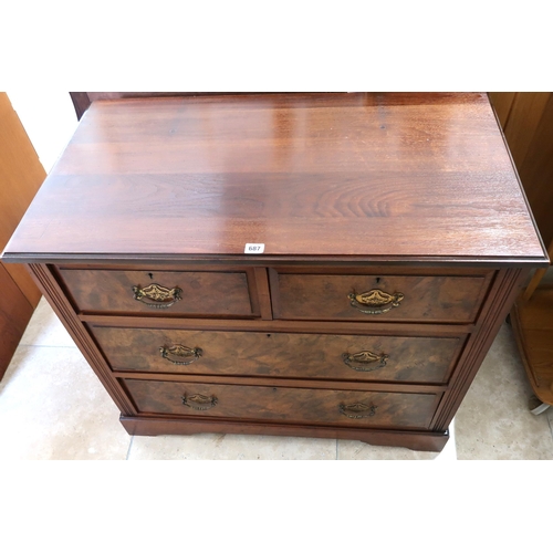 687 - A Circa 1900 walnut chest of two short over two long drawers raised on plinth. 78cm high x x 91cm wi... 