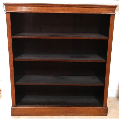 691 - A Circa 1900 oak open Bookcase with adjustable shelves on a plinth base. 138 High x 121cm wide x 18c... 