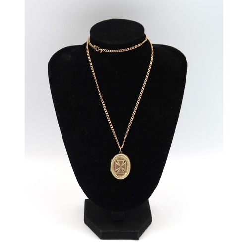 81 - A 9ct hallmarked necklace with plated locket, a 9ct gold stamped locket of oval form along with a pa... 