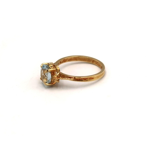 97 - A stamped 750 yellow gold dress ring with aquamarine to shoulder with an unmarked yellow metal penda... 