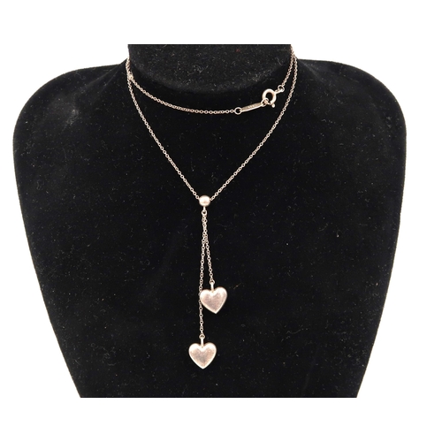 196 - A silver Tiffany & Co double heart drop necklace - total weight approx 0.15 troy oz - length includi... 