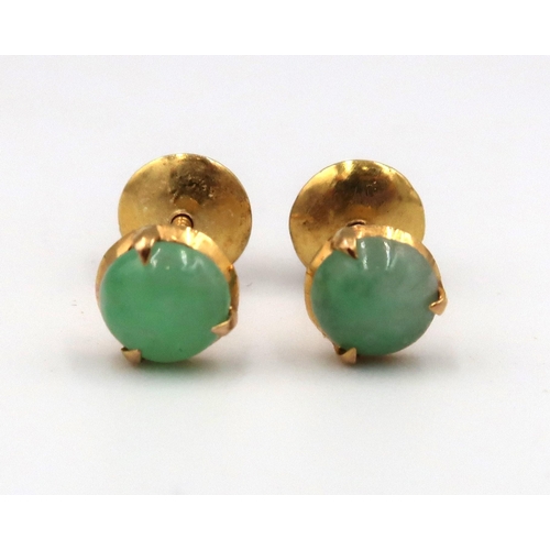 197 - A pair of Jade studs set in 22ct yellow gold - approx total weight 0.9 grams