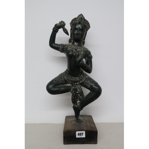 497 - A carved stoneware figure Khmer Dancing Apsara on plinth base, 47cm high