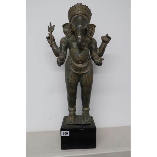 500 - A Ganesh statue- Khmer style mounted standing bronze Augkor Wat Ganesha, 59cm high