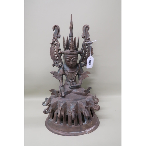 502 - An early 20th century Burmese bronze Jambupati Crown Buddha, approx 40cm high