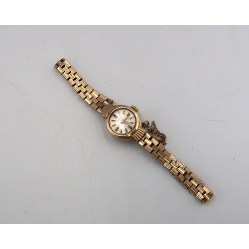 202 - A 9ct yellow gold cased Realm ladies watch on 9ct gold bracelet strap, baton markers to dial with si... 