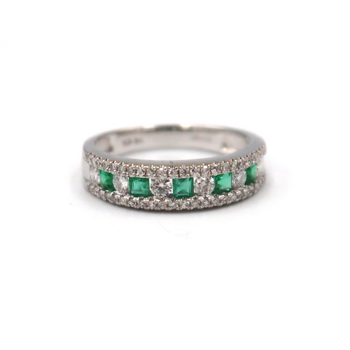 189 - A 9ct white gold emerald and diamond ring - emeralds and diamonds are a good colour and well matched... 