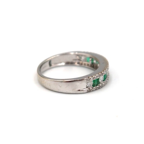 189 - A 9ct white gold emerald and diamond ring - emeralds and diamonds are a good colour and well matched... 