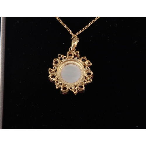 100 - A 9ct yellow gold moonstone and pink and white tourmaline pendant on a 9ct yellow gold chain - penda... 