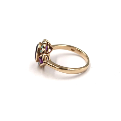 116 - A 9ct yellow gold Art Deco style amethyst and opal ring - amethyst and opals are a good colour and w... 