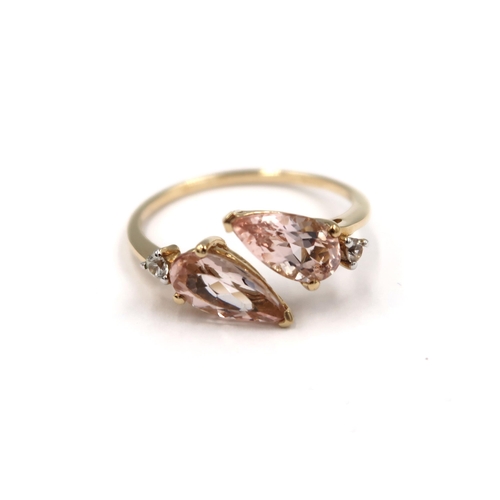 128 - A 9ct yellow gold morganite and white zircon ring - head size approx 18mm x 10mm - ring size approx ... 