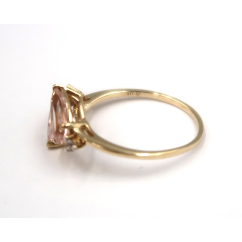 128 - A 9ct yellow gold morganite and white zircon ring - head size approx 18mm x 10mm - ring size approx ... 