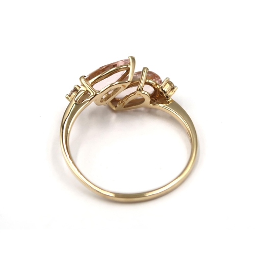 128 - A 9ct yellow gold morganite and white zircon ring - head size approx 18mm x 10mm - ring size approx ... 