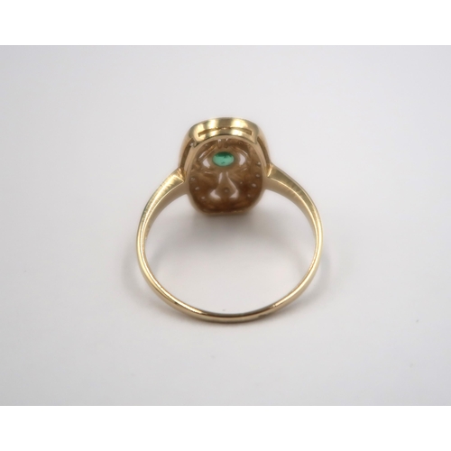 134 - A 9ct yellow gold Art Deco style emerald and diamond ring - head size approx 15mm x 10mm - ring size... 