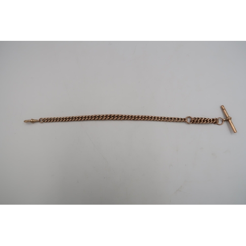 180 - A 9ct yellow gold marked watch chain with T bar - approx weight 13.8 grams