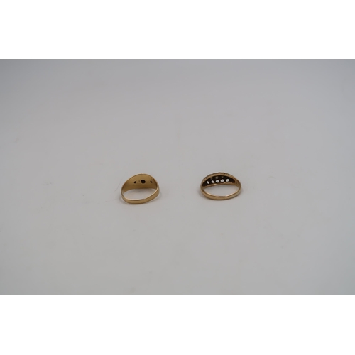 191 - Two hallmarked 18ct yellow gold dress rings - one with three small diamonds to shoulder, ring size K... 