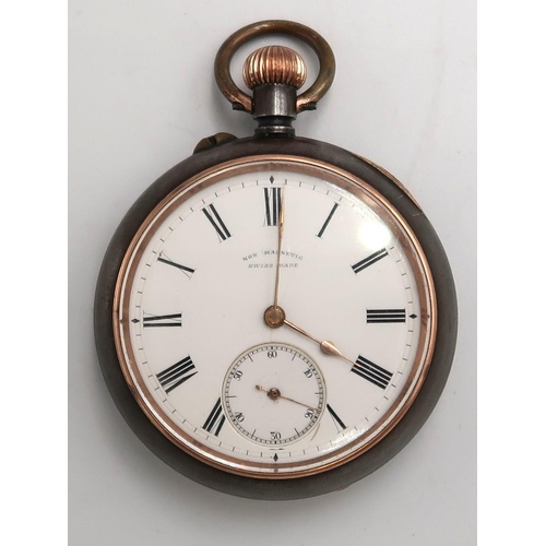 254 - A pocket watch in gun metal case with compensated barometer and another pocket watch