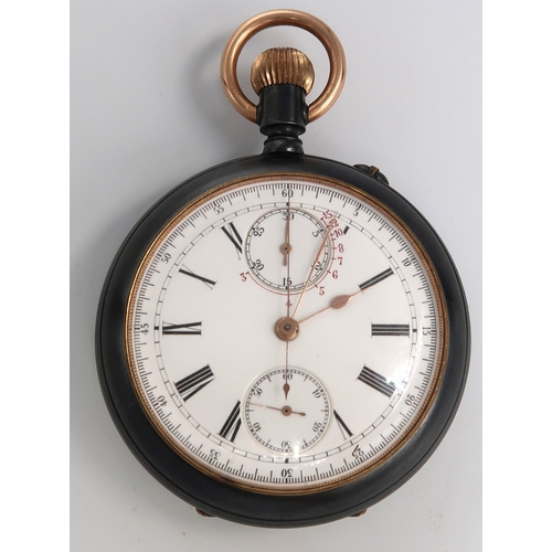 254 - A pocket watch in gun metal case with compensated barometer and another pocket watch