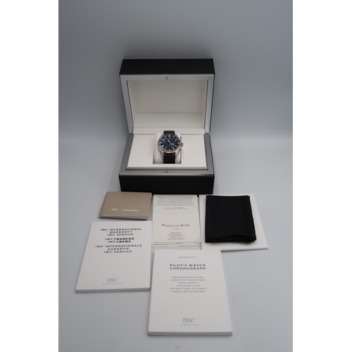 258 - An IWC gents Pilot Sport Chronograph wristwatch - 42mm leather strap with box, papers and the receip... 