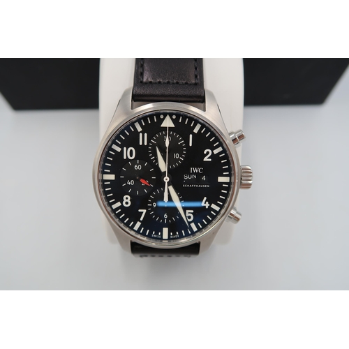 258 - An IWC gents Pilot Sport Chronograph wristwatch - 42mm leather strap with box, papers and the receip... 