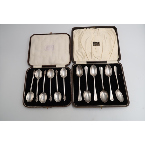 363 - A cased set of six silver hallmarked Apostle spoons, with a set of six cased silver hallmarked teasp... 