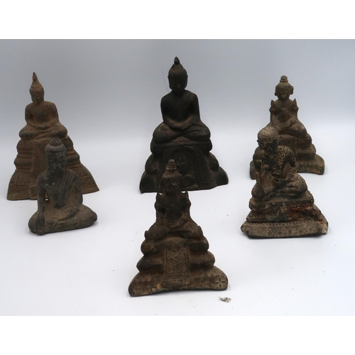 454 - A group of antique Indo-Chinese seated Buddha figures, the tallest 16cm high, six in total, conditio... 