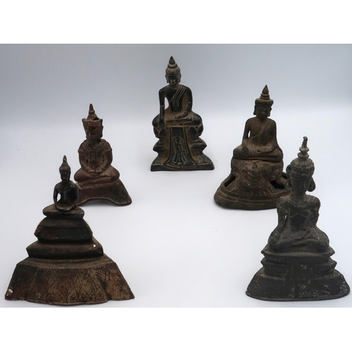 456 - A group of five Khmer antique seated Buddhas, the tallest 16cm high, in good condition