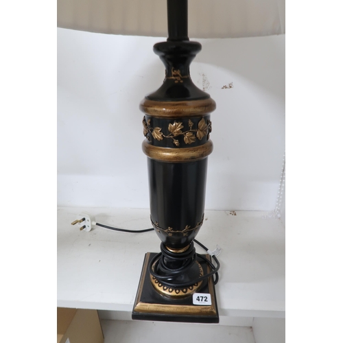 472 - A pair of painted lamps and shades - in working order - Height 76cm