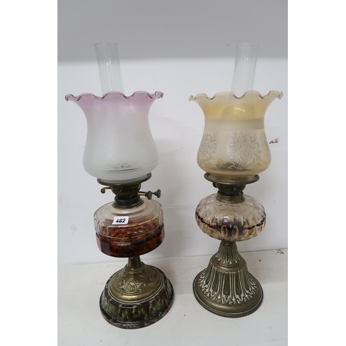 482 - Two 19th century oil lamps and shades