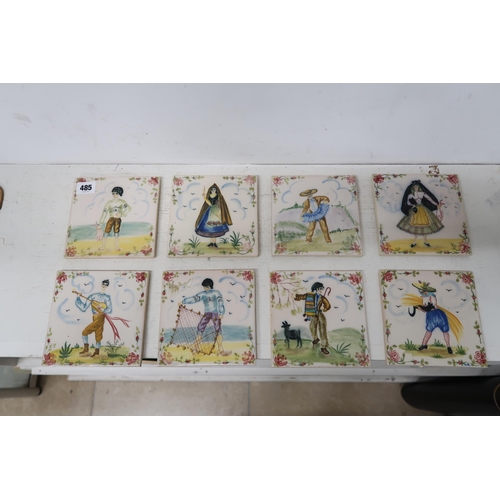 485 - Eight vintage Spanish tiles - 14cm x 14cm