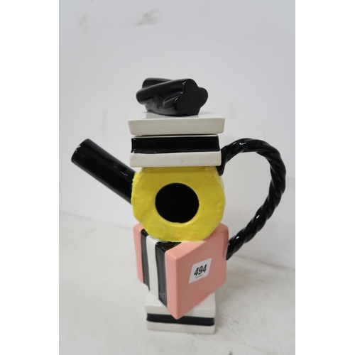 494 - Paul Cardew tea pot in the form of Liquorice Allsorts - some crazing - Height 29cm