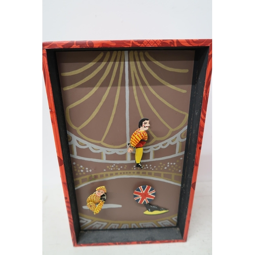 498 - A 19th century sand toy automation with painted decoration in a red case - in working order, one fig... 