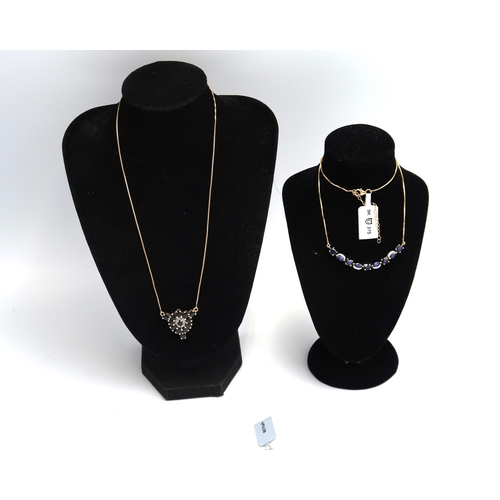 50 - An oval sapphire and zircon line necklet, a rectangular sapphire and diamond pendant and a sapphire ... 