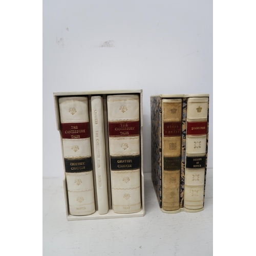 503 - A set of three leather bound books The Canterbury Tales by Geoffrey Chaucer, A General History of Qu... 