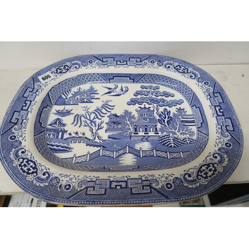 509 - A blue and white meat plate - 45cm x 35cm