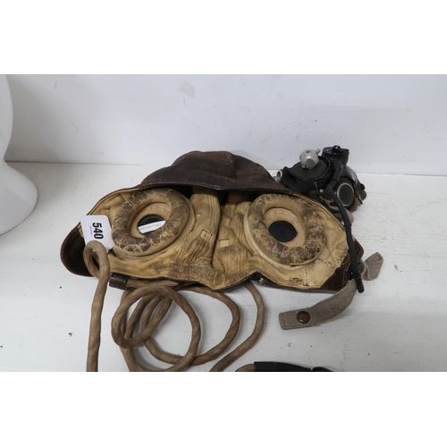 540 - A Lancaster flying helmet with its mask and intercom cable - in worn but reasonable condition - used... 