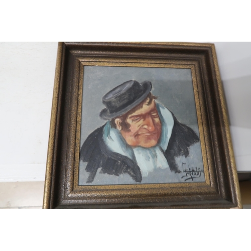 579 - Four oil paintings of local characters probably from Bergan, indistinctly signed