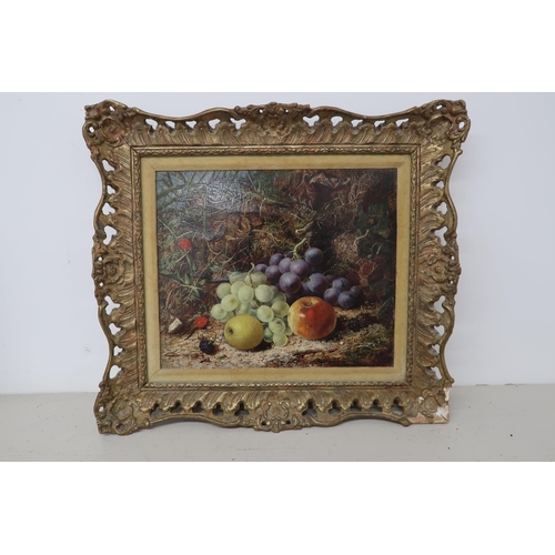 587 - George Clare - Oil painting of fruit - re-lined in a gilt frame - 42cm x 37cm