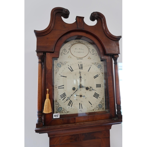 612 - An 8 day longcase clock with a painted arched dial signed Wilson, Cambridge with calendar and second... 