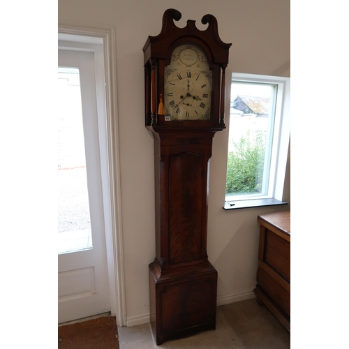 612 - An 8 day longcase clock with a painted arched dial signed Wilson, Cambridge with calendar and second... 